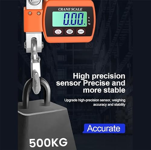 Heavy Duty Portable Digital Crane Scale, 500Kg/300Kg LCD Backlight Hanging Scale, Unit Change & Zero Function for Construction, Travel, Fishing & Industrial Use