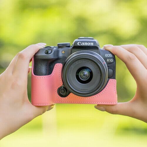 Demi-étui en cuir véritable EOS R10 vert rétro housse protection sangle