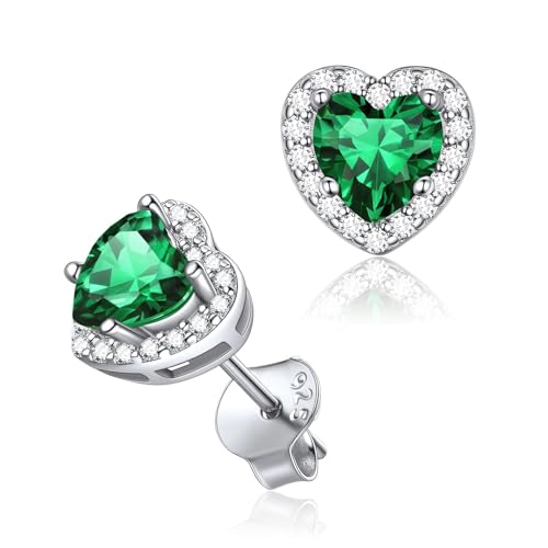 Boucle d'oreille Pierre Emeraude Clou doreilles Coeur Argent Bijoux Brillant Cadeau Anniversaire pour Femme