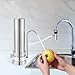 Stainless Steel Faucet Mount Water Filter, 304 Food-Grade Countertop Purifier for Kitchen Tap, 1-Stage Carbon Filter Reduces Chlorine & Odor, Tool-Free Install, Fits Round Faucets, 1 Filter Included