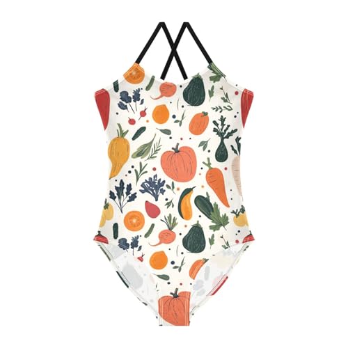 Colorful Fruits Vegetables Girls One Piece Swimsuits Quick Dry Beach Swimwear Bathing Suit