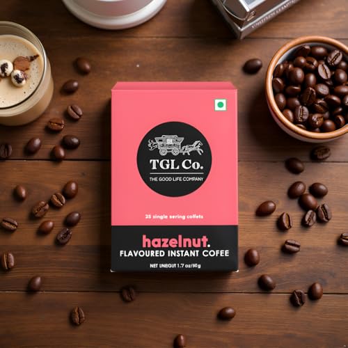 Image of TGL Co. Hazelnut Flavored Instant Coffee Sachets (Pack of 25) Crafted from Premium Arabica and Robusta Beans | Travel Pack