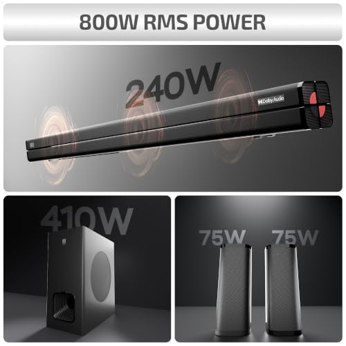 Image of iBall Cinebar 560 800W Soundbar, True 5.1 CH, Dolby Audio, Wireless Subwoofer & Satellites, Triple Driver Audio, 20.32cm Subwoofer, BT v5.3, HDMI ARC, USB, AUX, LED Display, Wall Mountable, EQ Modes