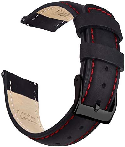 Ritche Genuine 20mm Leather Watch Band for Omega x Swatch Moonswatch Classic Vintage Quick Release Watch Bands for Men Women Compatible with Timex Expedition Fossil Seiko Black Watch Strap Red Stitching