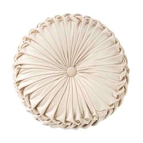 Coussin Rond en Velours - Coussin plissé - Coussin de Bureau en Peluche - 35 x 35 x 13 cm - Décoration de Sol en Forme de - Canapé rembourré Doux - pour Coin Lecture de Chambre à Coucher