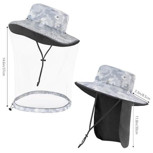 Image of BASSDASH UPF 50+ Mosquito Sun Hat with Hidden Head Net and Neck Flap for Men Women Outdoor Fishing Hiking Camping