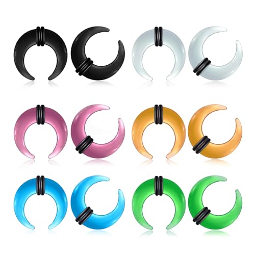Qmcandy 6 Pairs Glass Septum Stretching Kit Set C Shape Pincher Tapers O-Rings Buffalo Nose Septum Ear Hinged Segment Daith Piercing, 2g(6.0mm)