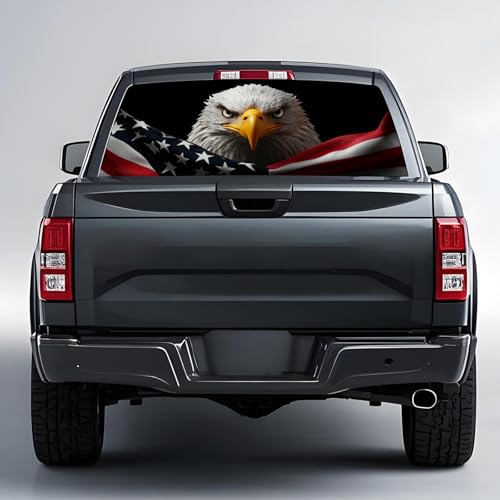 Image of Back Window Decals for Trucks - 65x17.3 in Eagle Flag Window Decal Rear Window Decals for Truck Decor, Creative Truck Rear Window Decal for Personalized Decoration - Eagle-32-S