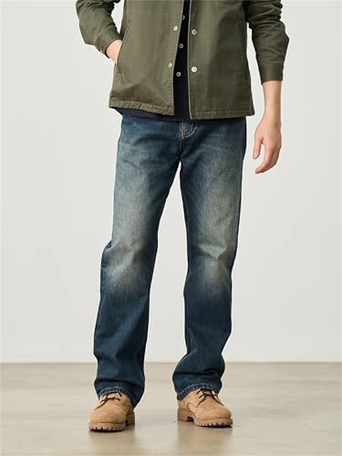 Men's Cotton High Waist Fabric Washed Vintage Jeans Casual Baggy Wide Leg Jeans with Pockets3