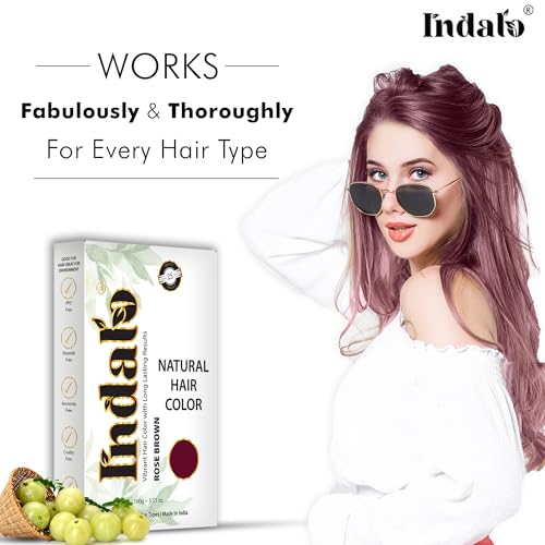 Image of Indalo Natural Hair Color Rose Brown | No Ammonia, No Paraben, No PPD, Rose Brown Hair Color | Suitable for Men & Women - 100g (Pack of 3)