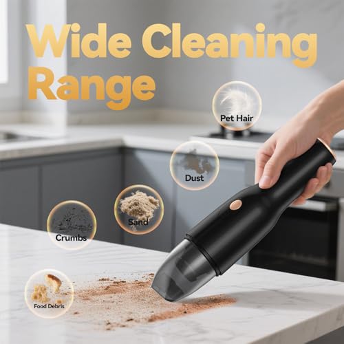 Image of Handheld Vacuum Cordless -Car Vacuum Portable Rechargeble -Hand Held Small Vacuum Cleaner Car Seats, Home, Quick Clean up, Strong Suction, Lightweight, Includes Crevice Nozzle & Brush-H3