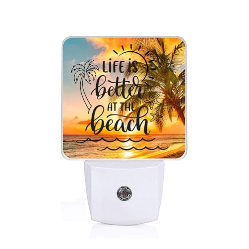 Image of Sea Beach Palm Tree Night Light, Plug-into Wall Life is Better at The Beach Nightlight Lamp with Dusk to Dawn Sensor, Led Lamp 0.5W Energy Efficient for Boys Girls Adults Home Decor