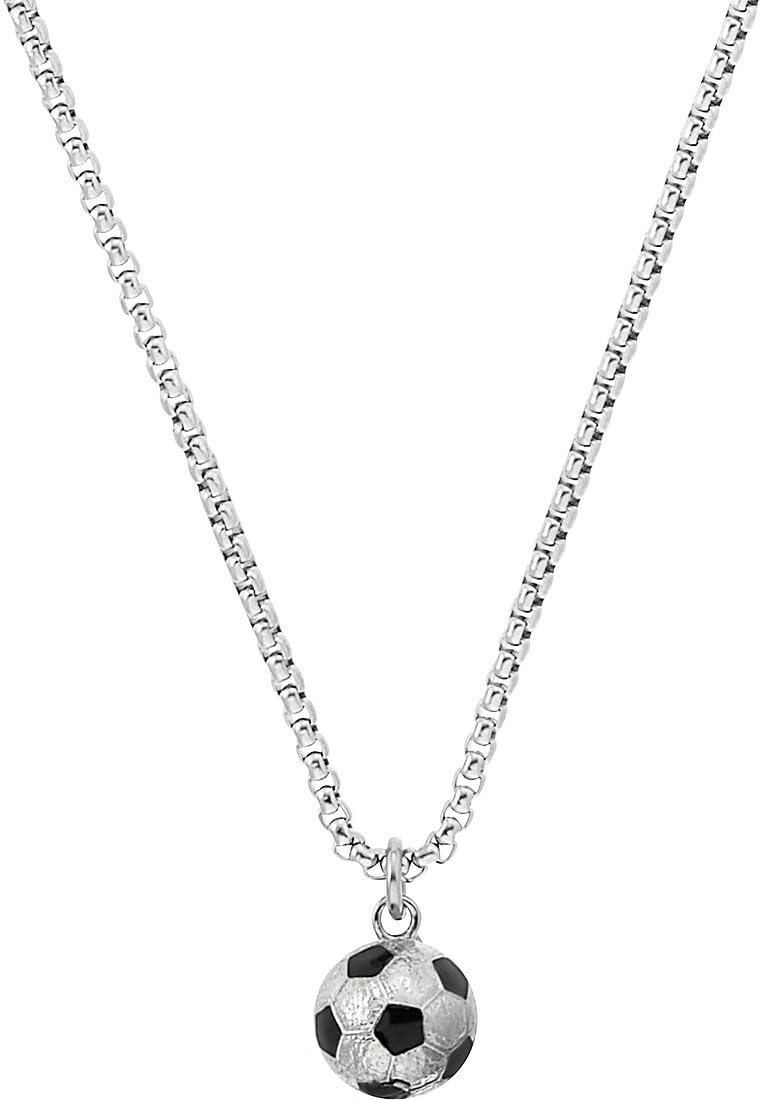 s.Oliver necklace with pendant stainless steel boys' children's necklace, 40+3 cm, silver, soccer, comes in jewelry gift box 2038011