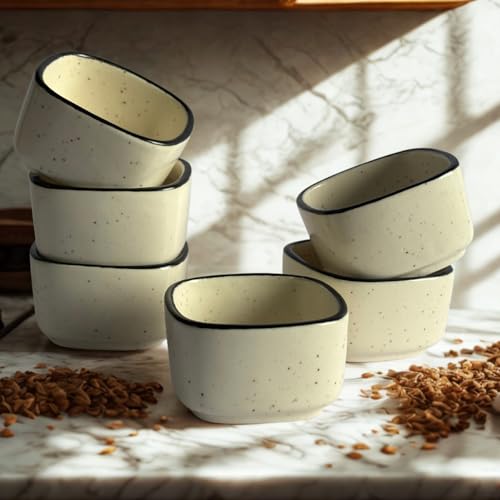 Image of Speckled Ceramic Dip Bowls - Set of 6 (Square Design)