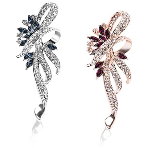 Minicoco Crystal Brooch Rhinestone Brooch Pins, Set of 2 Floral Brooches Pin for Women, girls, ladies, Sparkle Vintage Style, Coat Pins Hat Pins, Blue & Purple Cover