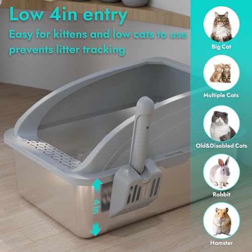 Arenero metálico para gatos de acero inoxidable extra grande miniatura 4