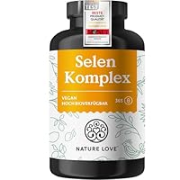 NATURE LOVE® Selen Komplex - Hochdosiert: 200µg Selen je Kapsel - 365 Kapseln - Schilddrüse* - Natriumselenit, L-Selenmethionin, Selenhefe - laborgeprüft, in Deutschland produziert