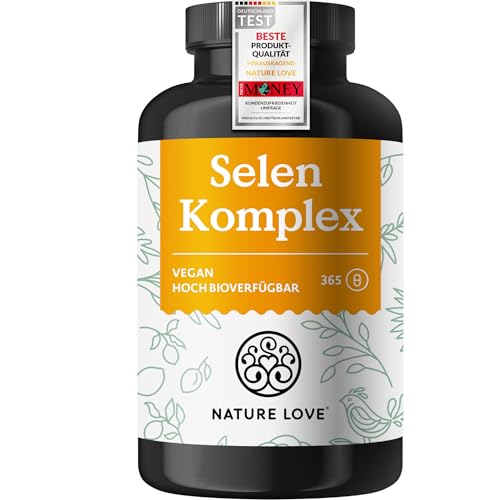 NATURE LOVE® Selen Komplex - Hochdosiert: 200µg Selen je Kapsel - 365 Kapseln - Schilddrüse* - Natriumselenit, L-Selenmethionin, Selenhefe - laborgeprüft, in Deutschland produziert