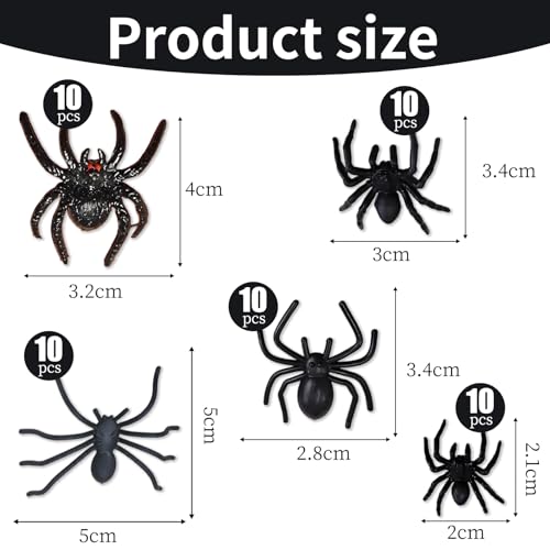 50 Stück Spinnen,Halloween Spinne,Deko Spider Plastik,Decoration Kleine Mini Gruselig Halloween-Spinne,Indoor Kunststoff Scherzartikel,Realistic Sehr aus Plastikspinnen,Toy Widerlich Spinnhalloween