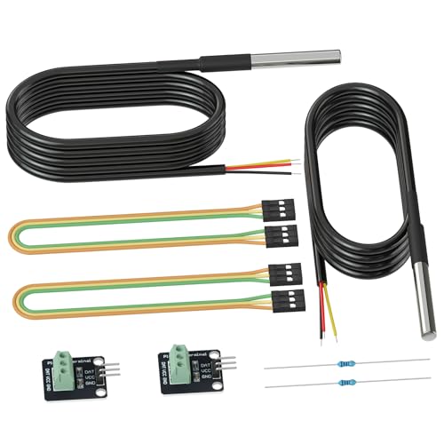 DROK �h�� �����x DS18B20 ���x�Z���T�[ �v���[�u 2�{�Z�b�g �A�_�v�^�[�{�[�h & 4.7K��R�� & �W�����p���C��(5�Z�b�g)�t�� �X�e�����X�| �h���d�l -55���`+125�� �H�Ɨp DIY (Arduino/Raspberry Pi 