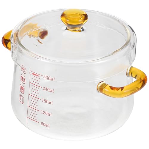 ARTIBETTER Cacerola de Vidrio Borosilicato Transparente con Doble Asa Resistente al Calor Capacidad 300Ml Diámetro 10Cm Olla para Guisos y Vapor al Baño María Utensilio de Cocina para