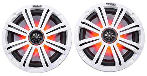 Pair Kicker 45KM84L 8" 600 Watt Marine Boat Waterproof Speakers w/LED's KM8 Bundle with Pair Rockville 7.7" Polished Silver Aluminum Wakeboard Tower Speaker Enclosures