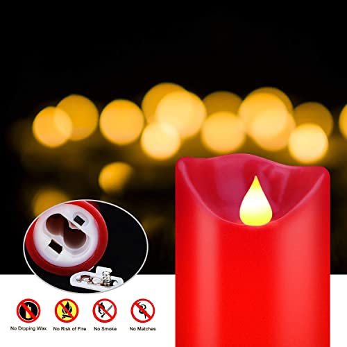 Image of JUNPEI LED Candles, Battery Flickering Candles, Set of 3 Red Real Wax,300+ Hour Decorating Pillars Candles, with10 Buttons Remote Control with 24 Hour Timer Function for Decoration Christmas