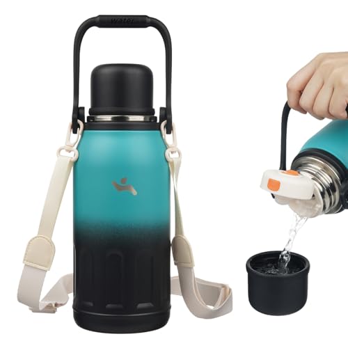 Image of Konokyo 40oz Thermos for Cold Drinks, Insulated Water Bottle, Teal Black