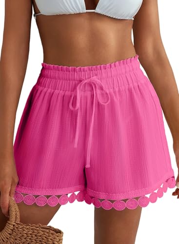 Image of Dokotoo Womens Shorts Summer Casual Loose Elastic Waist Drawstring Lace Boho Beach Cover Up Shorts
