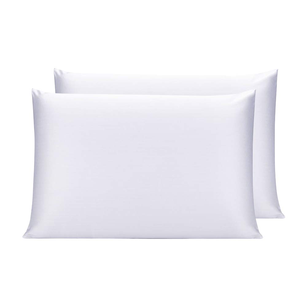 OLESILK 100% Mulbery Silk Pillowcase with Hidden Zipper for Hair and Skin, Both Sides 19mm Charmeuse Gift Box 2pcs - White, 50x75cm