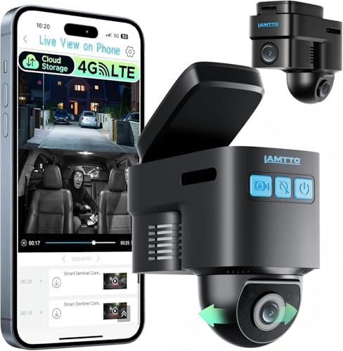 LAMTTO 4G LTE Wireless Dash Cam Front and Inside, Remote Live Str...