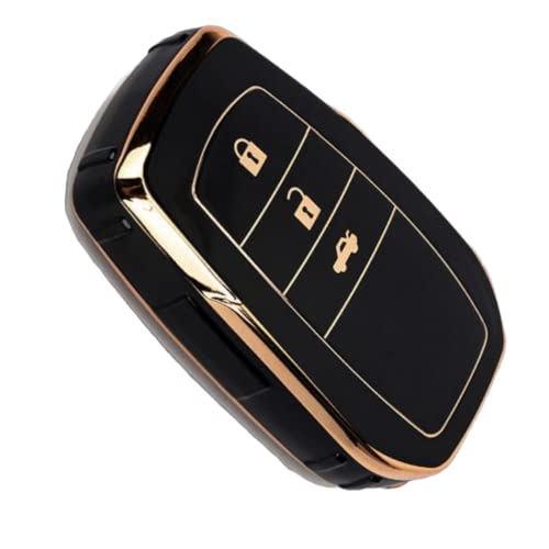 Image of TPU Car Key Cover Black & Golden Compatible for Toyota Fortuner, Legender, Innova Crysta, HyCross, Land Cruiser, Hilux (Toyota, 3 Button Push Smart Key)