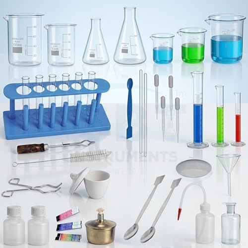 Image of SBT Chemistry Lab Kit 40 Items | Borosilicate Glass & Plastic Laboratory Equipment Set | Science Experiment Kit for Students, Schools, Colleges & Educational Labs