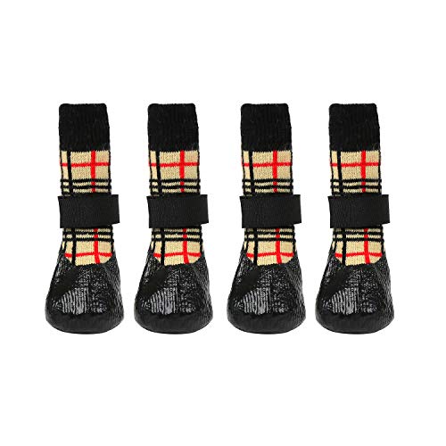 lanboer 2 Pairs Waterproof Dog Socks with Adjustable Straps - Anti-Slip Pet Paw Protectors for Indoor Outdoor Wear - Traction Control Dog Boots for Small Medium Dogs and Cats