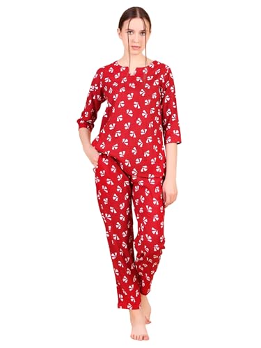 Image of Ichaa Women's Rayon Night Suit Printed Top & Bottom Set