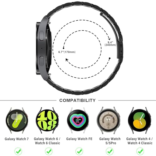 Image of Anlinser No Gap Bands Compatible with Samsung Galaxy Watch Ultra 7 /6 /5 /4 /FE Band 44mm 40mm /Watch 6 Classic Band 47mm 43mm /Watch 5 Pro 45mm /Watch 4 Classic, 20mm 22mm Metal Strap for Women Men