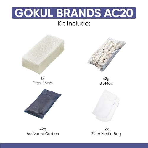 Image of AquaClear 20 HOB Maintenance & Replacement Filter Media Kit, Including Gokul Brands Mesh Bags (AquaClear Activated Carbon Inserts 45g-1 Pack, BioMax Media 42g, Filter Foam Insert 1-Pack)