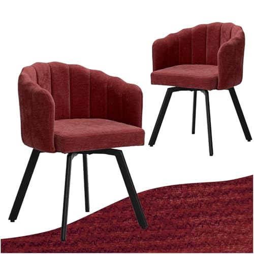 SDXYSTCE Lot de 2 Chaises Pivotantes de Salle a Manger - Chenille Moderne Cuisine Chaise Scandinave avec Accoudoirs et Dossier Moyen - Rouge
