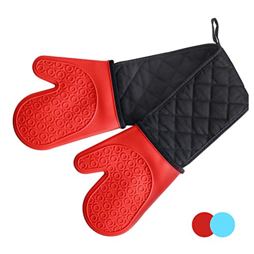 Alimat PluS Guantes Dobles para Horno, Resistentes al Calor, de Silicona, Antideslizantes, con Forro de algodón para Cocina, Hornear, cocinar, microondas