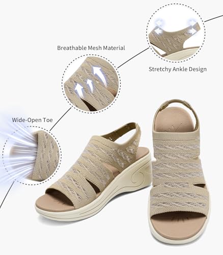 Image of Womens Wedge Sandals Platform Walking Sandals Open Toe Ankle Elastic Strap Casual Comfortable Summer Dressy