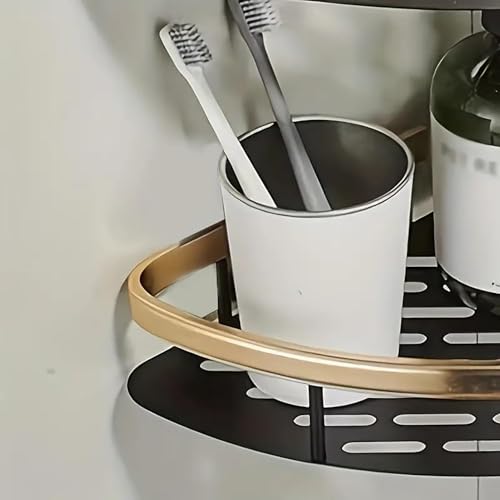 Image of Boniry 1 Pcs Bathroom Accessories Aluminium Heavy Duty Self Adhesive Bathroom Corner Shelf for Wall, Multipurpose Wall Mounted Bathroom Organiser, Washroom Organizer (Gold)
