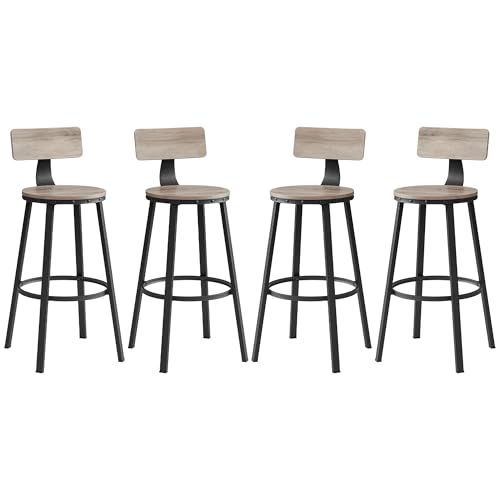 VASAGLE Bar Stools Set of 2, Bar Height Stools, 28.9 Inches Counter Barstools Chairs with Back for Dining Kitchen Island, Steel Frame, Industrial Style, Easy Assembly, Ebony Black Ebony Blac