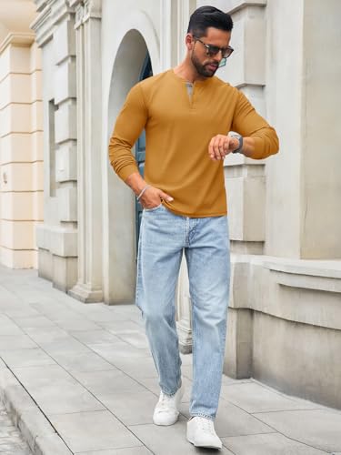 Runcati Mens Henley Long Sleeve Shirts Waffle Button Casual Basic Lightweight Tops4