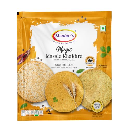Image of Maniarr's Khakhra Combo Pack of 6 | Ragi Ajwain, Chatpata Bajri, Jeera, Masala, Methi & Plain Khakhra | 200g Each | Crispy Roasted Whole Wheat & Millet Snack | Total 1.2kg
