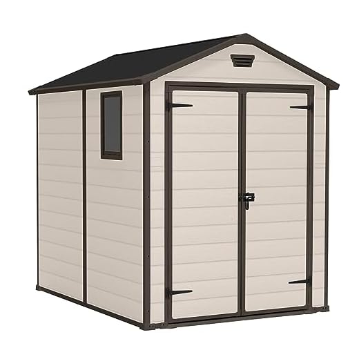 Casette da giardino in pvc: guida all'acquisto 8 Keter Casetta da Giardino Manor 6x8, Finitura Effetto Legno Graffiato, Beige, 185,8x236,8x227H Cm