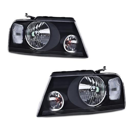 Image of GRAND ORANGE Headlight Assembly Compatible with Ford F150 2004 2005 2006 2007 2008 / Fit Lincoln Mark LT 2006-2008 Driver & Passenger Side Headlamp Smoke lens Black Houing Clear Reflector