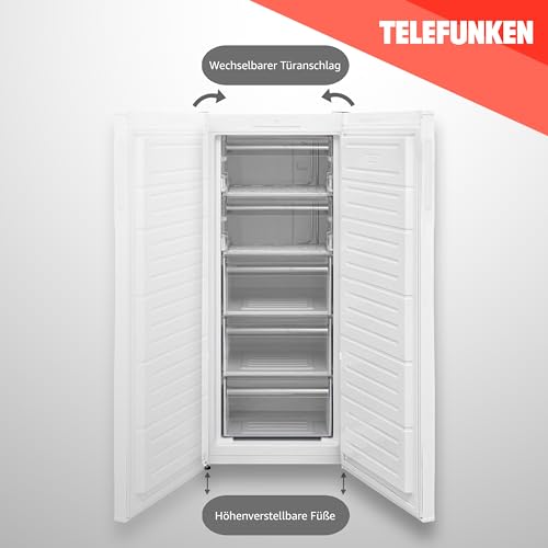 Telefunken Gefrierschrank groß | Tiefkühlschrank freistehend | 175 Liter Nutzinhalt - Ausreichend Platz | leise 40 dB | 4*-Gefrieren | Temperaturregelung | Freezer gross | F-GS-145-E-W weiß