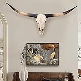 Pktiugf 70-Inch Longhorn Skull Wall Sculpture, Longhorn Skull Wall Decor, Highland Cattle, Taxidermy Handmade Animal Cow Head For Living Room, Bedroom, Holiday Gifts (black)