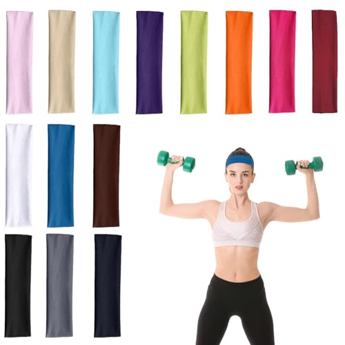 14 Pcs Plain Stretchy Headbands, VEGCOO Soft Sports Headband HairBands Fashion Breathable Yoga Headbands for Women Ladies Girls, Elastic Non Slip Head Bands Hair Bands for Yoga Running Fitness Sports