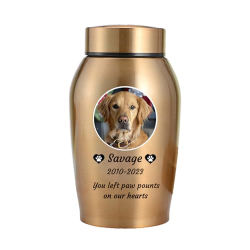 WXMYOZR Haustier Urnen für Hunde Asche personalisiert, Hund Urnen für Asche anpassbar, Edelstahl Hund Einäscherung Urnen Hund Memorial Keepsake Urnen,Gold,Big